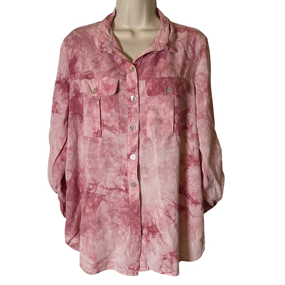 John Mark Tie Dye Pink Top Patchwork Boho Festival Blouse Women's Small Artsy